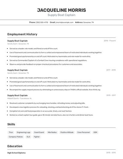 Supply Boat Captain Resume