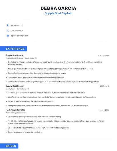 Supply Boat Captain Resume