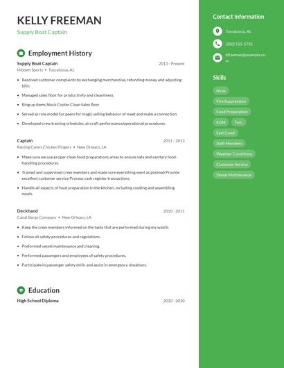 Supply Boat Captain Resume