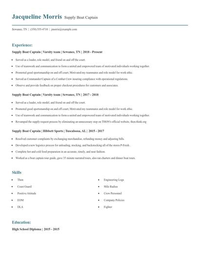 Supply Boat Captain Resume