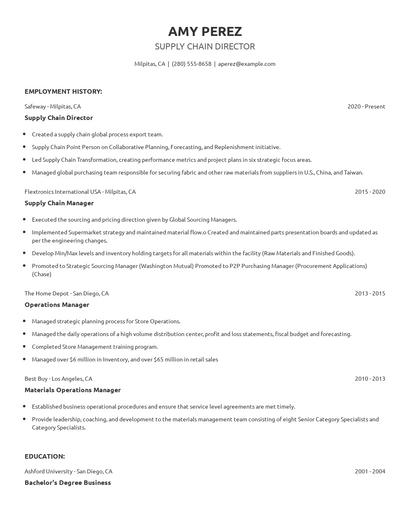 Supply Chain Director Resume