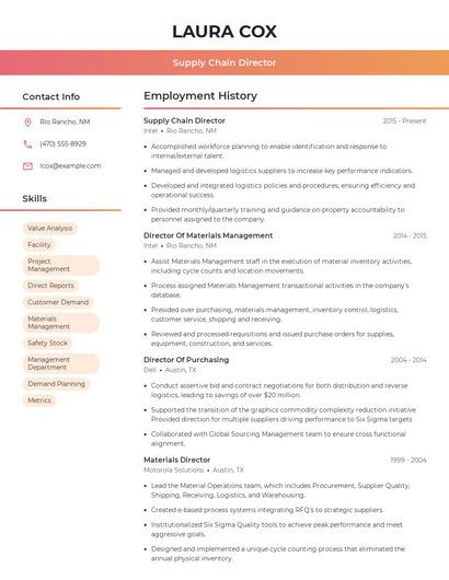 Supply Chain Director Resume