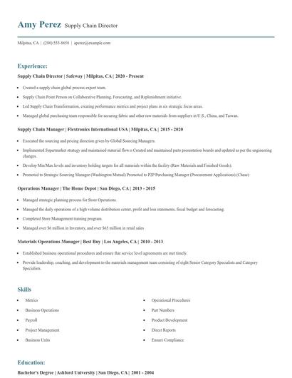 Supply Chain Director Resume