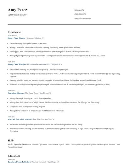Supply Chain Director Resume