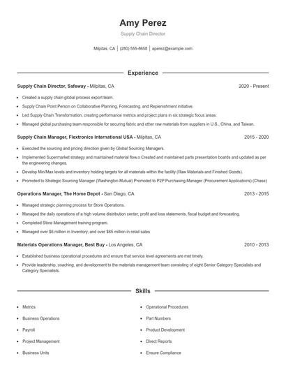 Supply Chain Director Resume