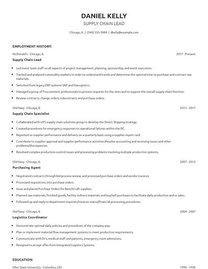 Supply Chain Lead Resume