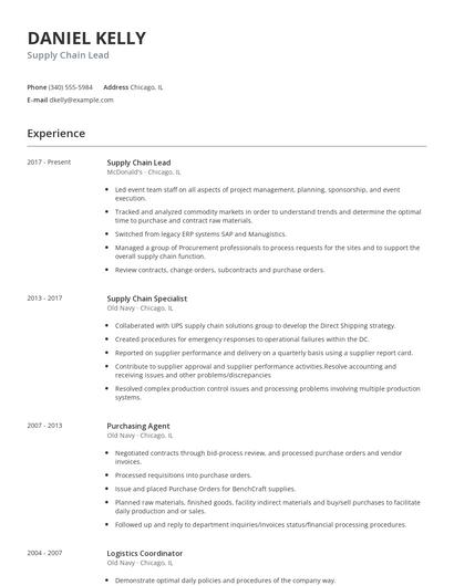 Supply Chain Lead Resume