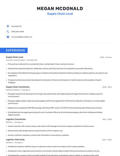 Supply Chain Lead Resume