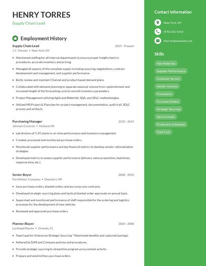 Supply Chain Lead Resume