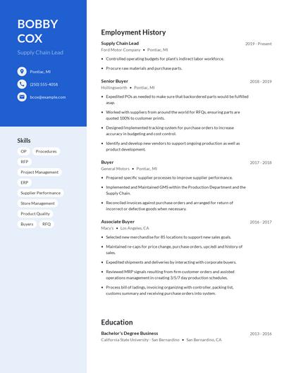 Supply Chain Lead Resume