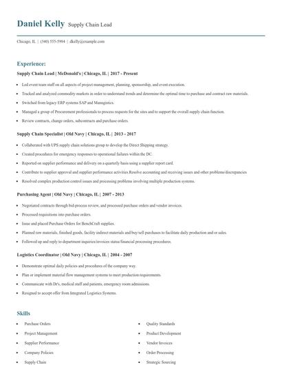 Supply Chain Lead Resume