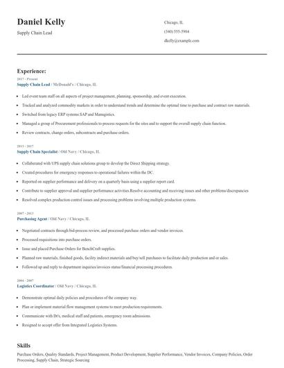 Supply Chain Lead Resume
