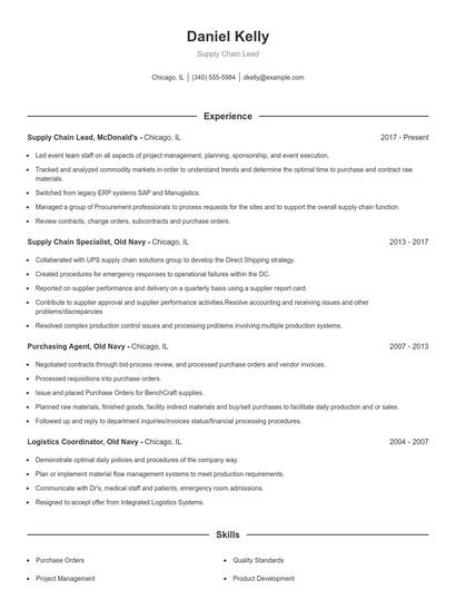 Supply Chain Lead Resume