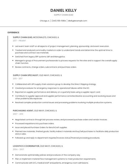 Supply Chain Lead Resume