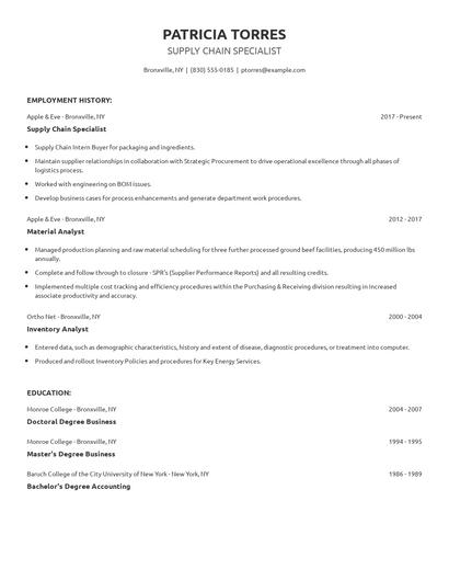 Supply Chain Specialist Resume