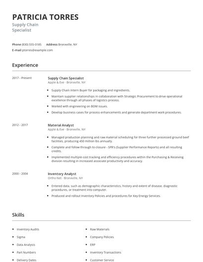 Supply Chain Specialist Resume