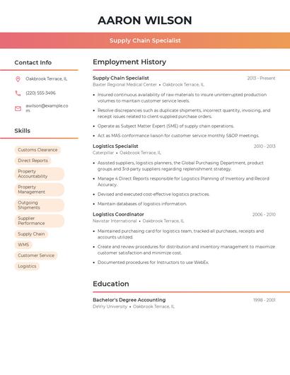 Supply Chain Specialist Resume