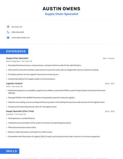Supply Chain Specialist Resume