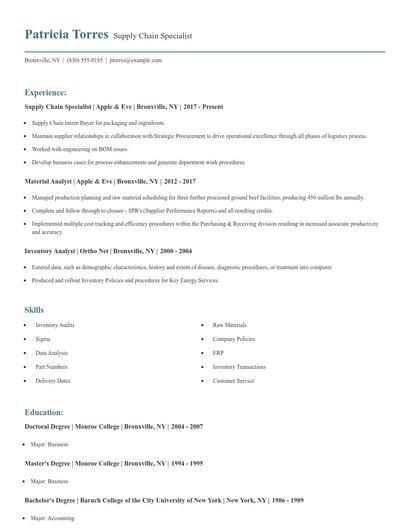 Supply Chain Specialist Resume