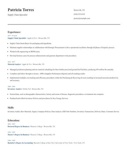 Supply Chain Specialist Resume