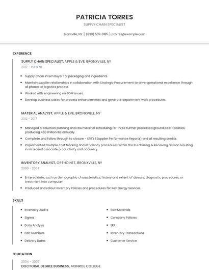 Supply Chain Specialist Resume