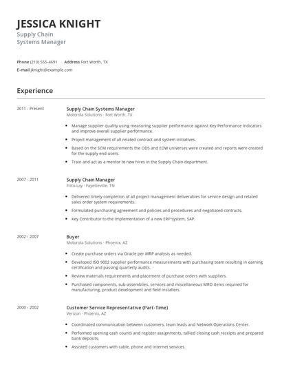 Supply Chain Systems Manager Resume
