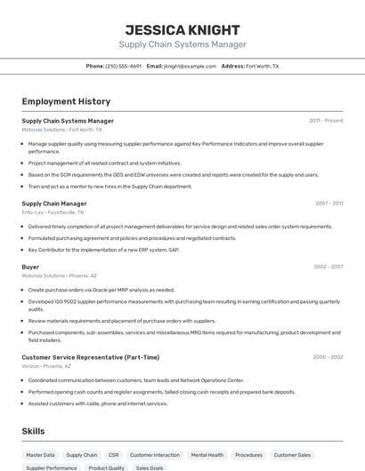 Supply Chain Systems Manager Resume