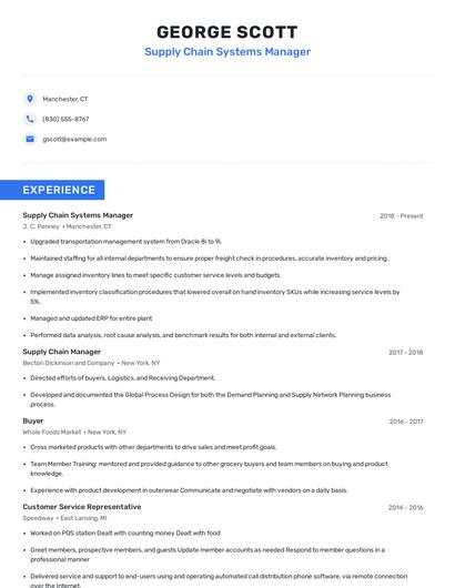 Supply Chain Systems Manager Resume