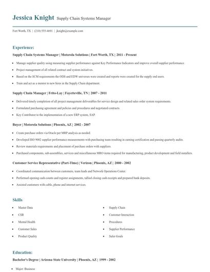 Supply Chain Systems Manager Resume