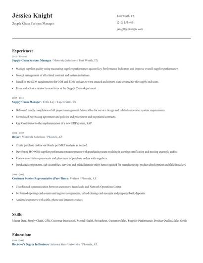 Supply Chain Systems Manager Resume