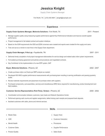 Supply Chain Systems Manager Resume
