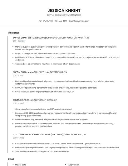 Supply Chain Systems Manager Resume