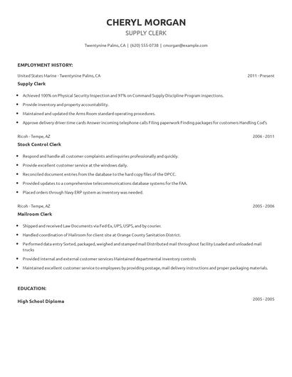 Supply Clerk Resume