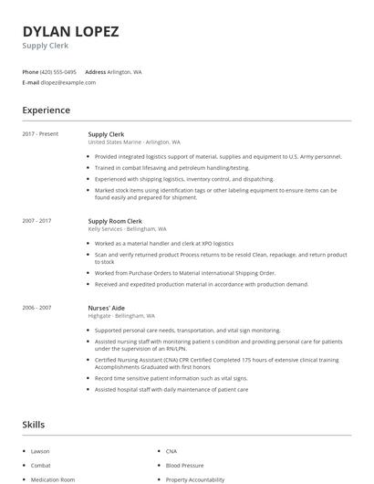Supply Clerk Resume