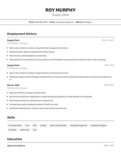 Supply Clerk Resume