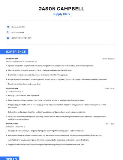 Supply Clerk Resume
