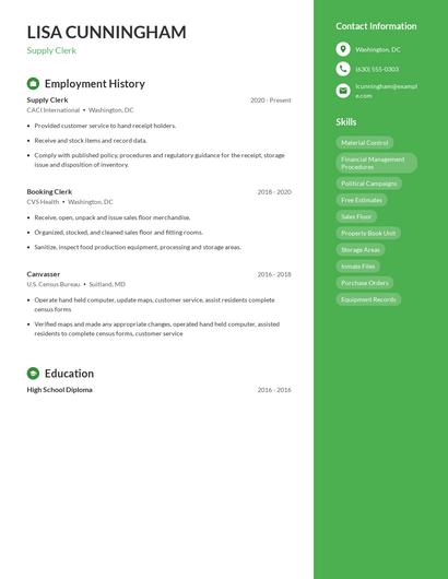 Supply Clerk Resume