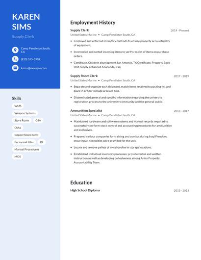 Supply Clerk Resume