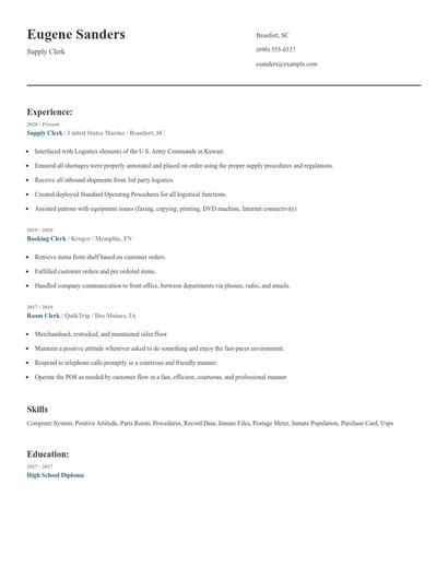 Supply Clerk Resume