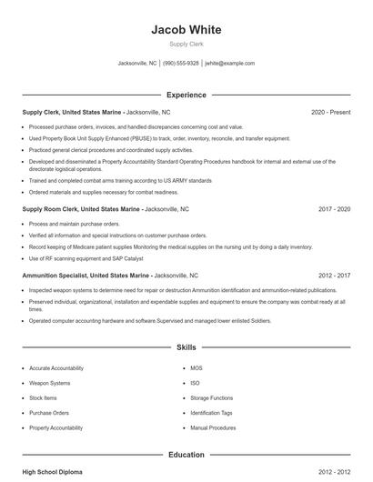 Supply Clerk Resume