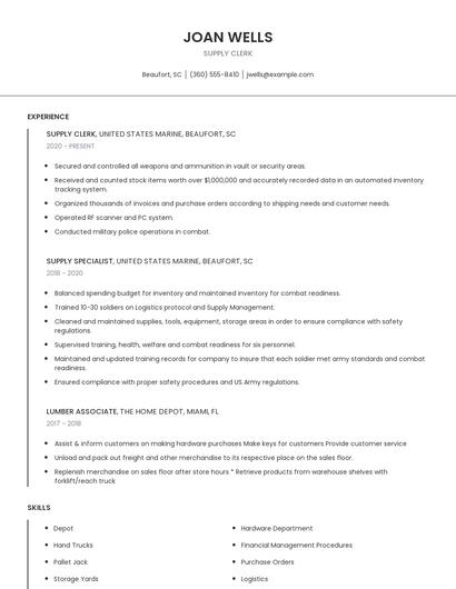 Supply Clerk Resume