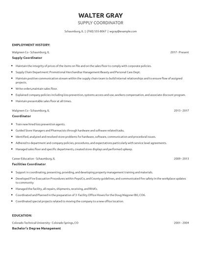 Supply Coordinator Resume