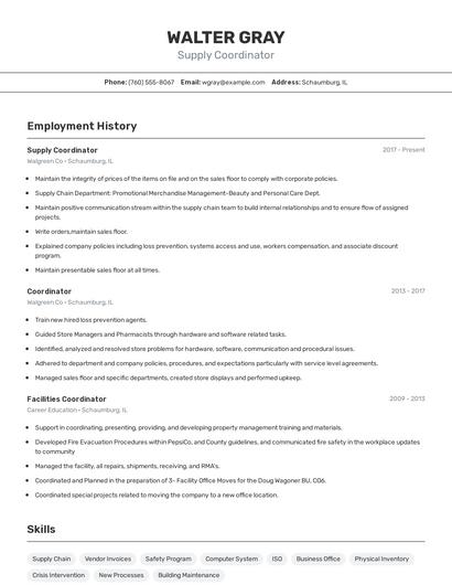 Supply Coordinator Resume