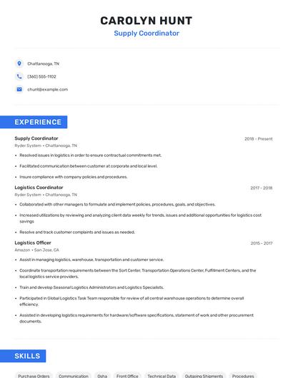 Supply Coordinator Resume