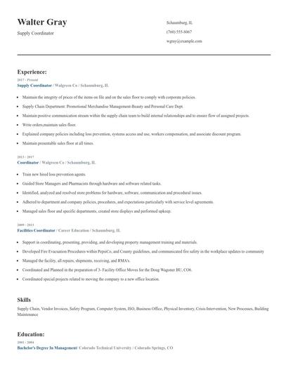 Supply Coordinator Resume