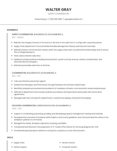 Supply Coordinator Resume