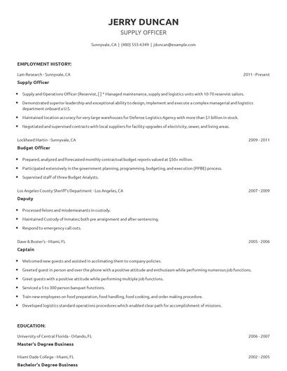 Supply Officer Resume