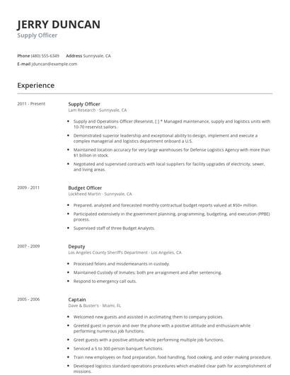 Supply Officer Resume
