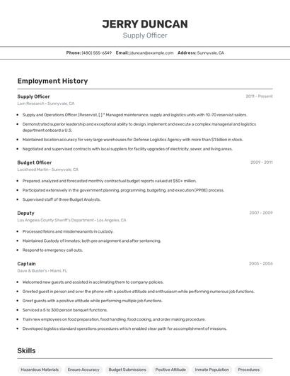 Supply Officer Resume