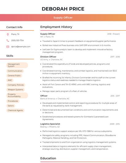 Supply Officer Resume